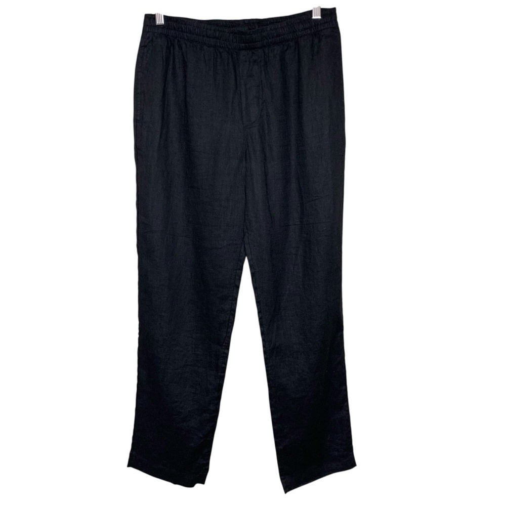 Black 100% Linen Straight Leg Pants Hi Rise L pull on Neutral Minimalist Staple